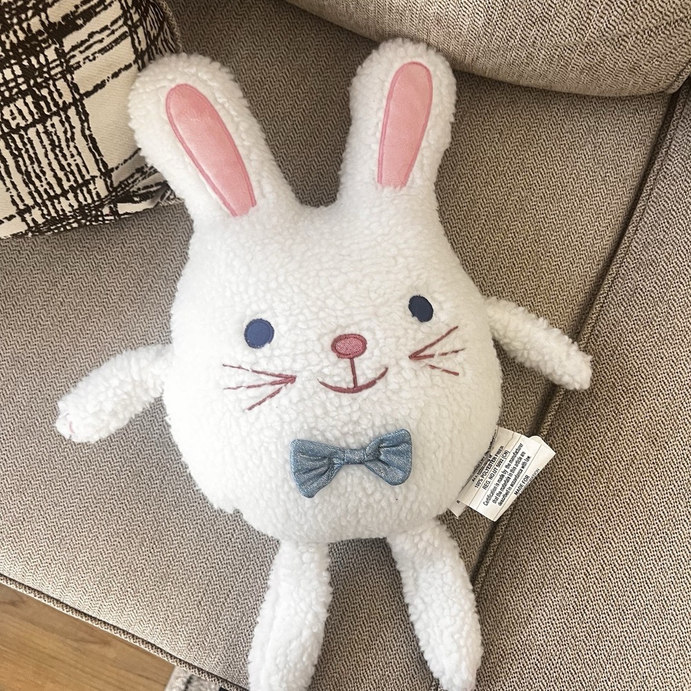 Spritz Plush Bunny Rabbit Pillow White Blue Bow Tie Unisex OS